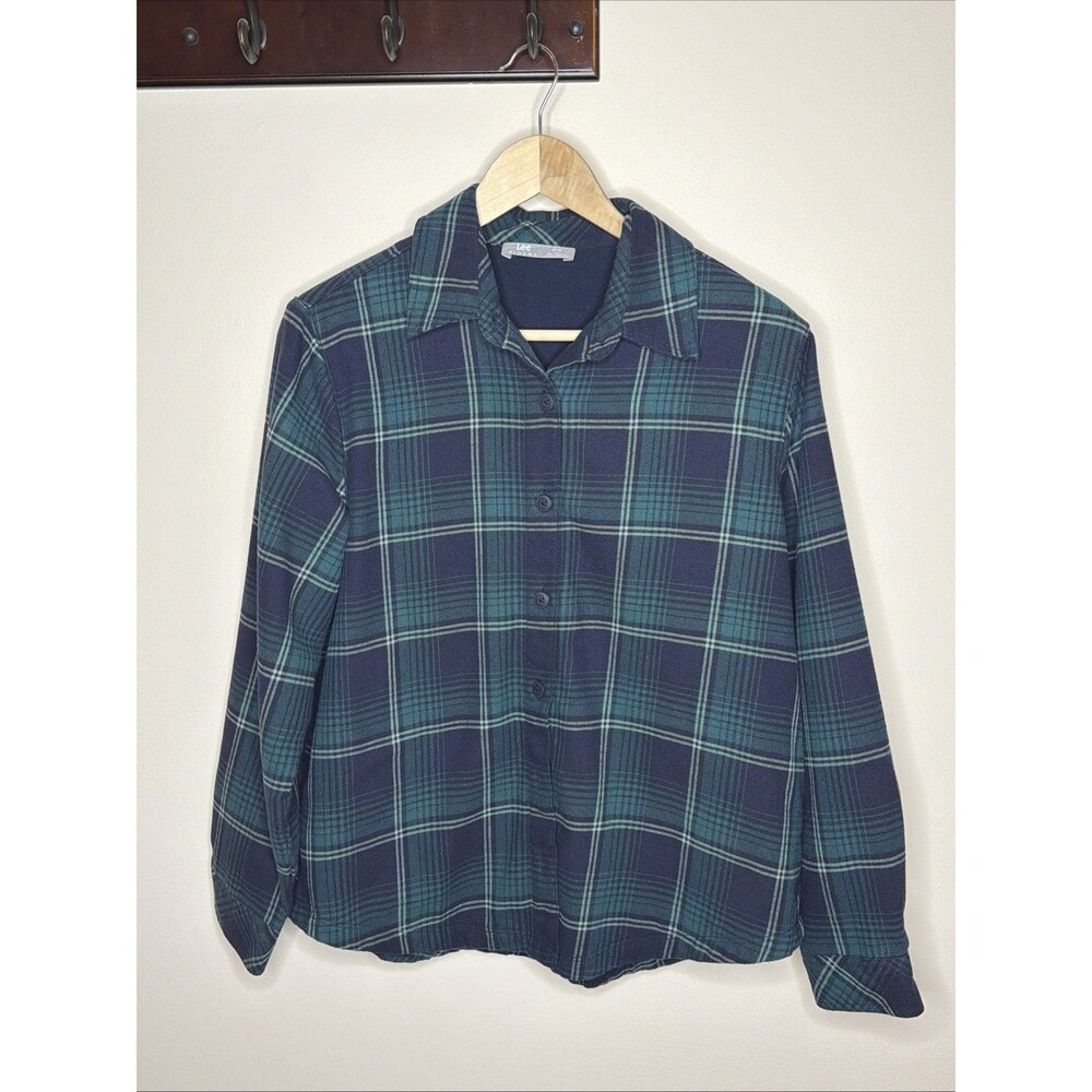 Lee Riders Fleece Lined Plaid Button Front Shirt Jacket Women’s M Blue & Green